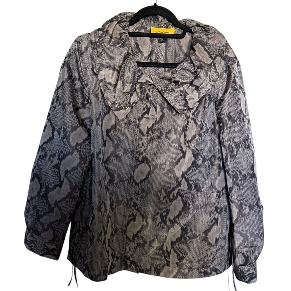 St. John Lightweight Snake Print Double Ruffle Collar Jacket